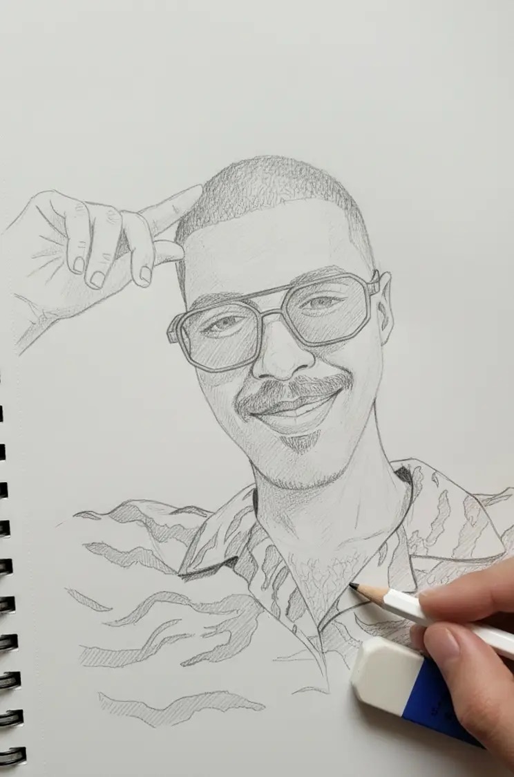 تفاصيل رسم بورتريه بالقلم من أعمال حسنة